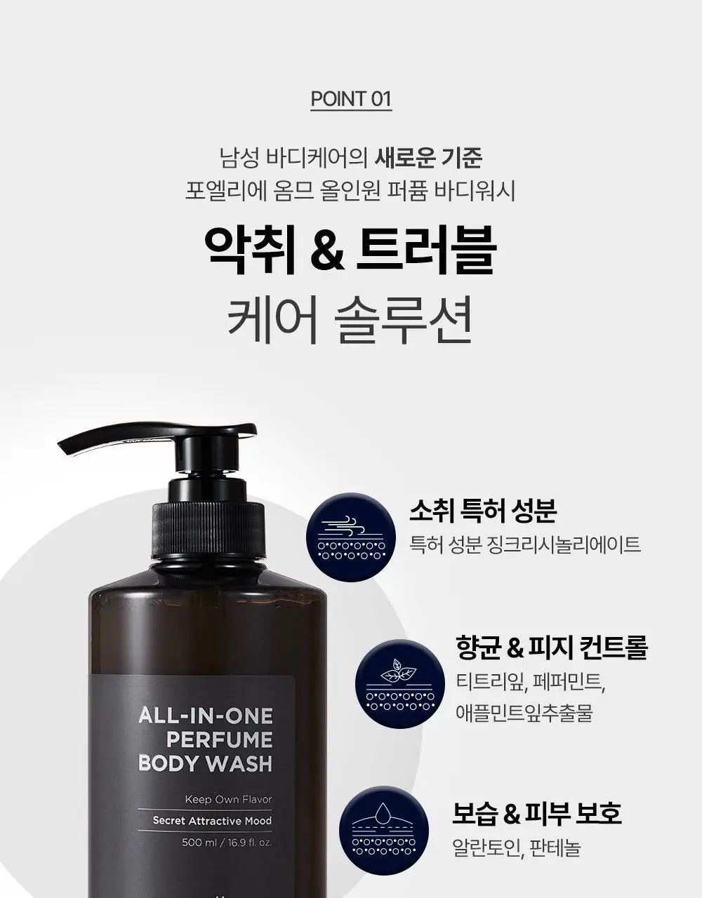 [땀냄새/체취/트러블] 포엘리에 옴므 남자 올인원 퍼퓸 바디워시 500ml 상세페이지 9